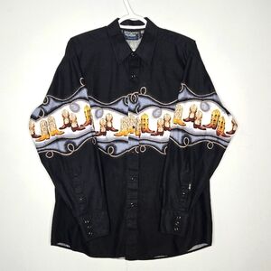Brooks & Dunn Button Down Shirt‎ Black Western Rodeo Cowboy Pearl Snap Panhandle